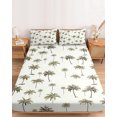 thumbnail image 2 of Queen Size Fitted Sheet Set - Palm Trees 3 Piece Bedding Sets 16" Deep Pocket Fitted Sheet with 2 Pillowcases, Green Botanical Summer Tropical Plants Brushed Microfiber Hotel Luxury Bed Sheets, 2 of 9