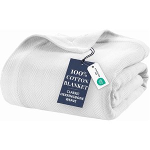 Twin Twin XL 100% Cotton Blanket 350 GSM Herringbone Weave White