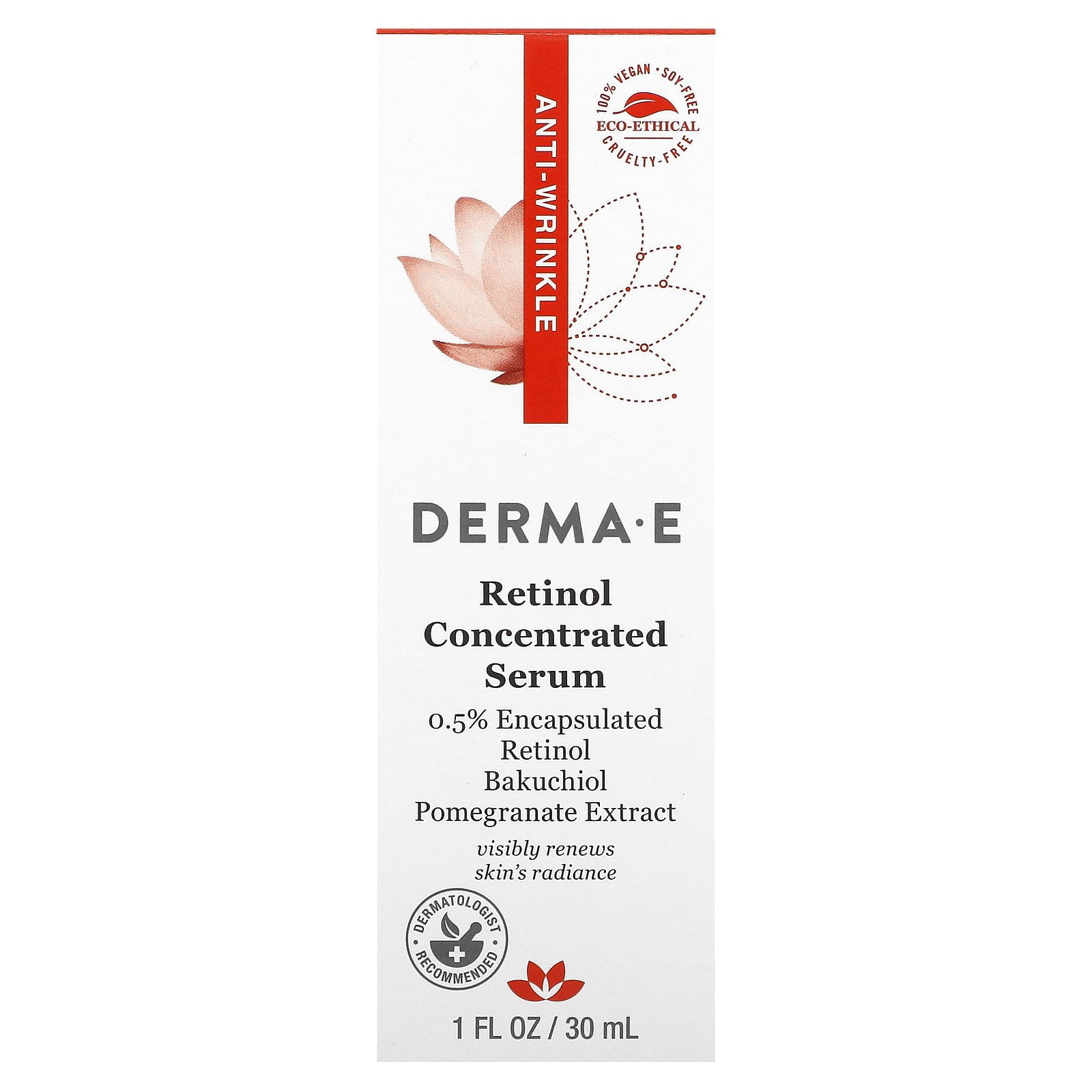 DERMA E Anti-Wrinkle, Retinol Concentrated Serum, 1 fl oz (30 ml)