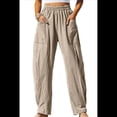 thumbnail image 2 of Pantalones de Verano para Mujer, Estilo Palazzo, Holgados, de Cintura Alta, Estampados, para Vacaciones en la Playa Caqui XL, 2 of 8
