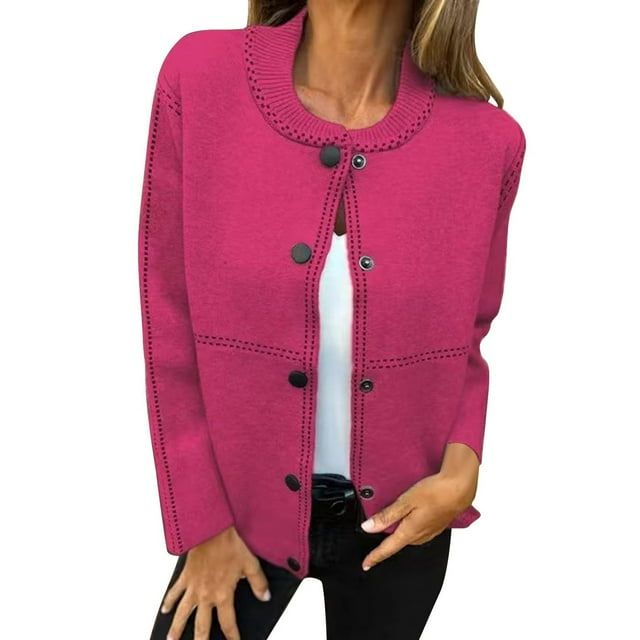 Cardigans pour Femmes Réguliers à Manches Longues Unis Décontractés en Polyester Cardigan à Boutons Manteau Tricoté