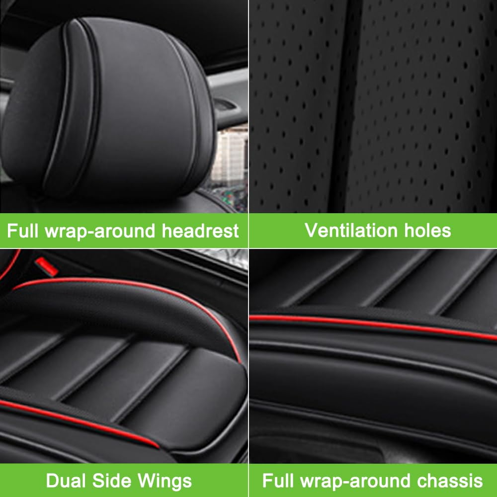 AFUNTIO Leather 5 Seat Covers for Chevy 99% Models,Car Seat Cushions Full Set,Waterproof Car Sit Protectors,Nonslip Interior Accessories(Black and Red)