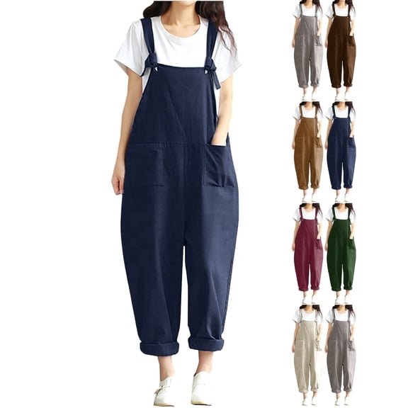 Fashion Plus Size Jumpsuits for Women with Sleeves Summer Solid Color Casual Camis Sleeveless Suspender Jumpsuit