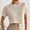 A1165 Beige, variant on Short Sleeve Knit Top for Women Waffle Weave Texture Crewneck Cropped Fit Casual Lightweight Summer Pullover Relaxed Daily Wear Fashionable Basic Tee