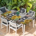 thumbnail image 2 of Farmhouse Table Cloths for 6 Foot Rectangle Tables, Vintage Sunflowers Animals Printed Wood Grain Patio Waterproof Elastic Fitted Tablecloths, Washable Rectangular Table Cover for Camping, 2 of 8