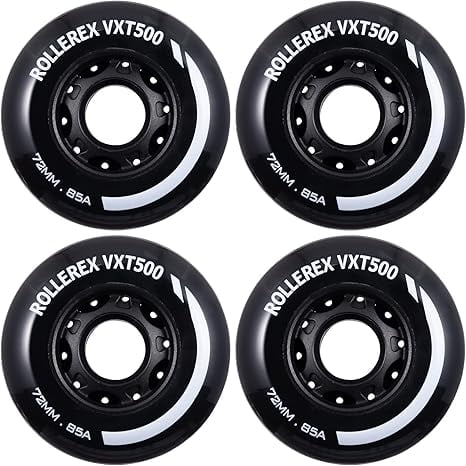 Rollerex VXT500 85A Inline Skate Wheels (4-pack) (Various Size & Color Options Available) -Indoor Outdoor- Intended for Roller Blade Wheel Replacement (72mm, Steel Black)