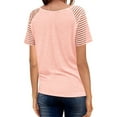 thumbnail image 3 of LilyLLL Womens Solid Color Raglan Short Sleeve Loose Striped Blouse T Shirt Tops, 3 of 5
