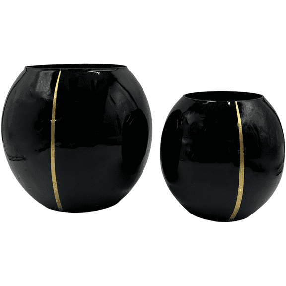 Black Round Vase With Gold Accent Set of 2