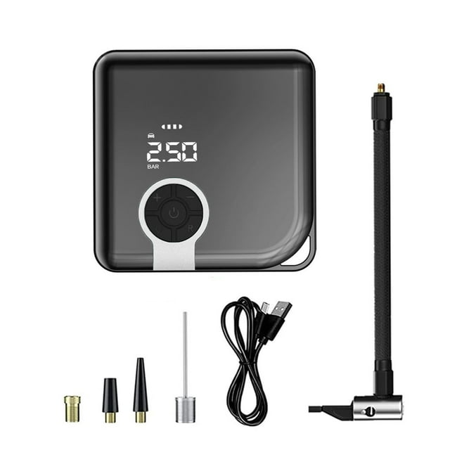 Langgg Silver Portable Cordless Air Pump For Fast Tyre Inflation And Smart Automatic Shut Off Noise Silver 2Set