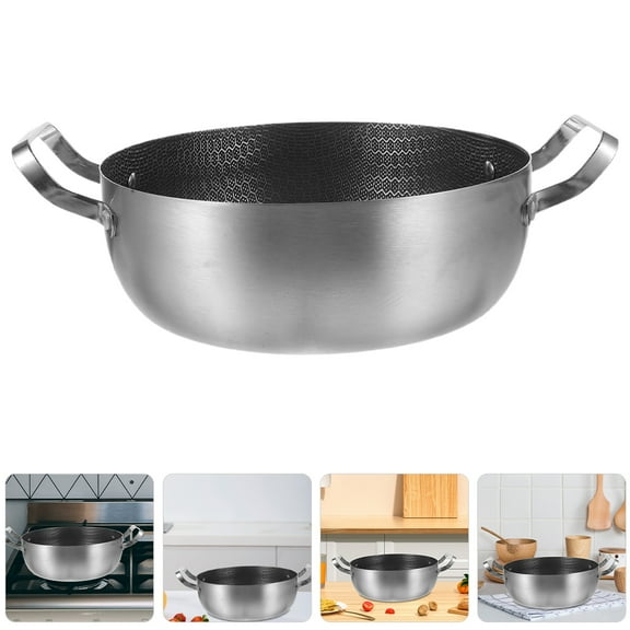 Topbathy Stainless Steel Soup Pot Double Handle Cooking Pot Silver 1Set