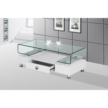Best Quality Furniture Coffee Table with Top Square Shape Clear Glass & Storage Drawer Multiple Colors