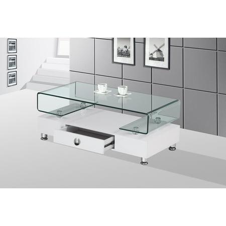 Large Square Glass Top Coffee Table Best Quality Furniture Coffee Table with Top Square Shape Clear Glass & Storage Drawer Multiple Colors ()