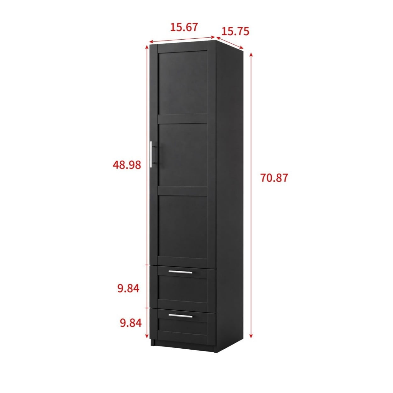 Kitchen Pantry Cabinet, Tall Freestanding Storage Cabinet with Door & 2 Drawers, Adjustable Shelves Organizer for Kitchen, Dining Room, Living Room, Black