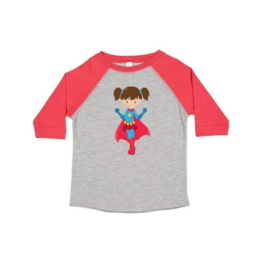 Inktastic Superhero Girl, Cute Girl, Brown Hair, Red Cape Girls Toddler T-Shirt