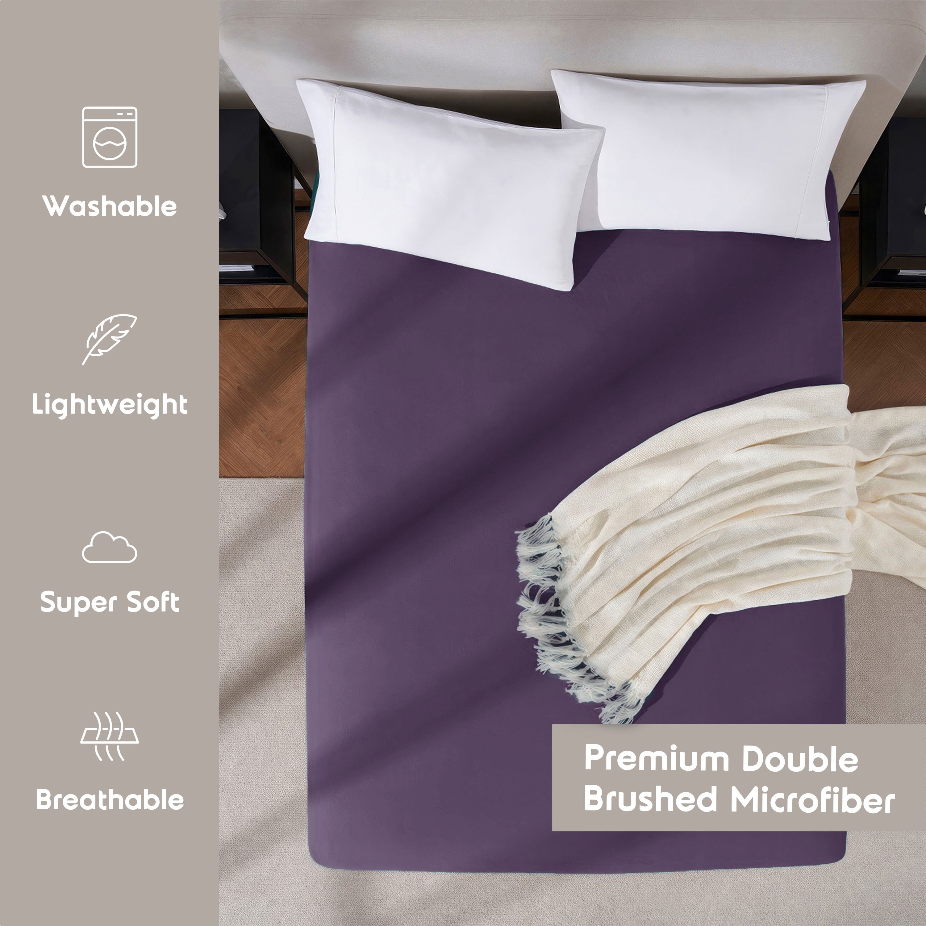 Lammaloe 4 Pack Extra Deep Pocket King Fitted Sheet Only, Fits 18" to 24" Mattress, Soft Microfiber Fitted Bed Sheet, Purple Eggplant