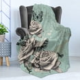 thumbnail image 4 of Rose Soft Flannel Fleece Throw Blanket, Grunge Composition with Hand Drawing Style Roses Butterflies Vintage, Cozy Plush for Indoor and Outdoor Use, 50" x 60", Seafoam Grey Black, by Ambesonne, 4 of 5