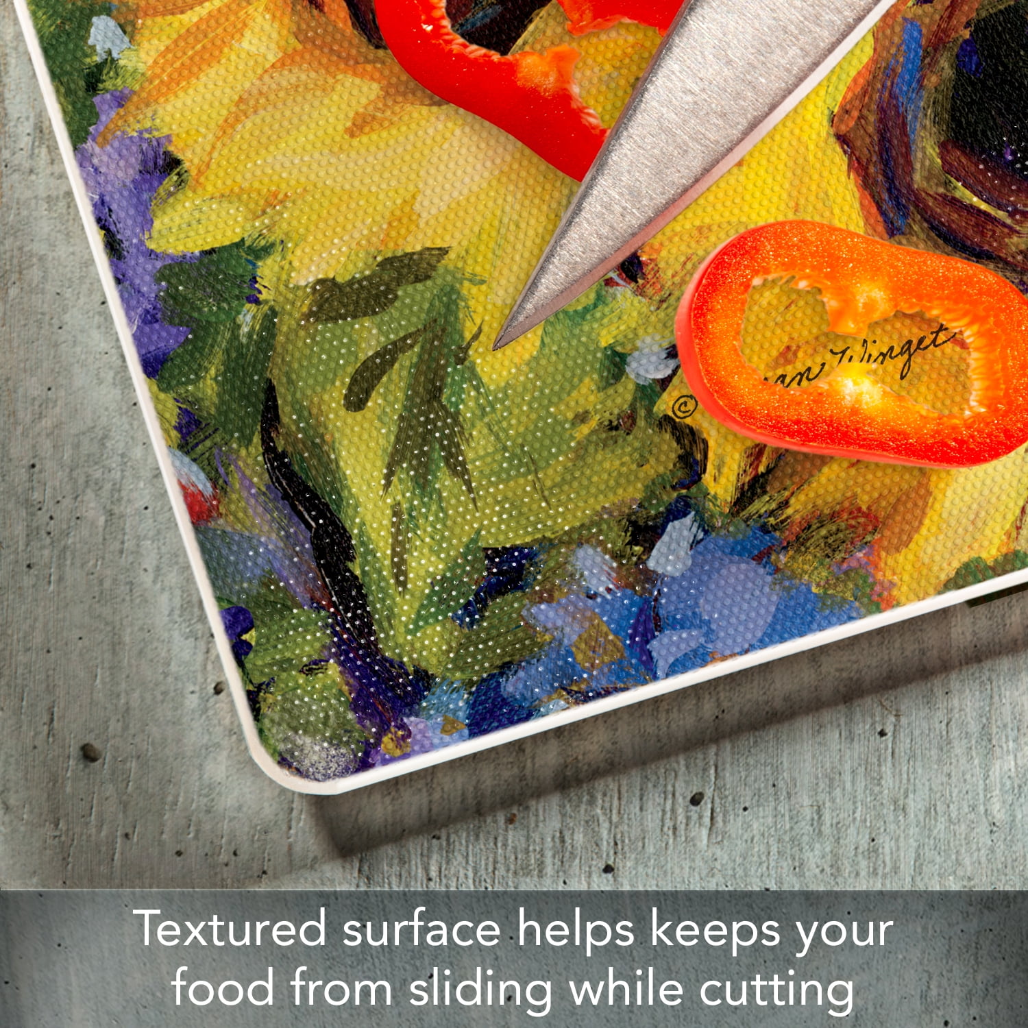CounterArt Sunflower Gallery 3mm Tempered Glass Cutting Board 15" by 12"