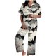 thumbnail image 2 of Pijama de manga corta con cuello vuelto para mujer, con bolsillos y estampado de Halloween, cintura elástica, de poliéster, 2 of 5