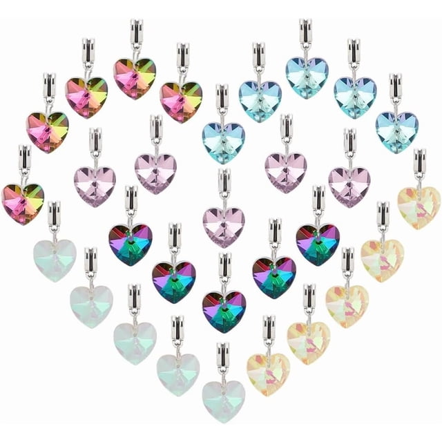 30 piezas de dijes de corazón de cristal, 6 colores, colgantes de corazón facetados con gancho, dijes colgantes de amor.