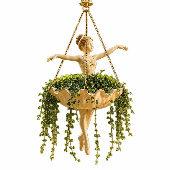 Ballerina Resin Hanging Planter with Chain, Decorative Flower Pot for Porch, Patio & Garden