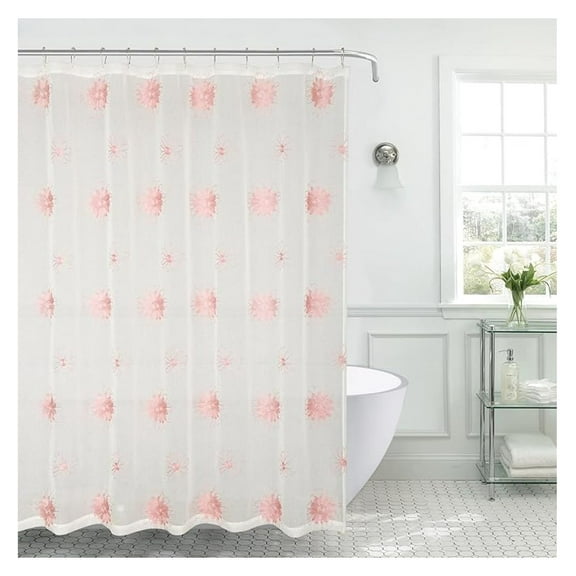 Decorative Sheer Fabric Shower Curtain for Bathroom: Creme Embroidered Floral Design with Silver Threading (Tilda )