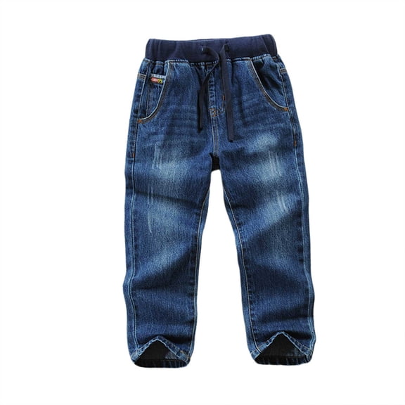 Boys Jeans Size 14 Stretch Boys Jeans Kids Elastic Waist Straight Leg Denim Pants with Drawstring 4-14 Years