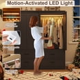 thumbnail image 2 of ChVans 72.8''H Armoire Wardrobe Closet with Sensor Light and 2 Drawer, Farmhouse Bedroom Armoire Cabinet with Hanging Rod, Wooden Wardrobe Cabinet with folding sliding barn door for Bedroom, 2 of 10