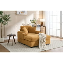 Chaise Lounge Chair Indoor Furniture, Corduroy Upholstered Chaise Lounge Sofa, Deep Seat Sofa with Handrail storage and Cupholders, Movable ottoman, Detachable Cushions for Living Room Bedroom,Yellow