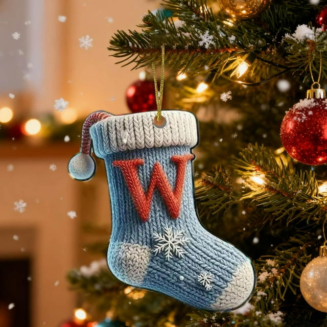 Feltree Personalized 26 Letters Acrylic Christmas Stocking Ornaments for Christmas Tree Hanging Decor, Festive Holiday Gift