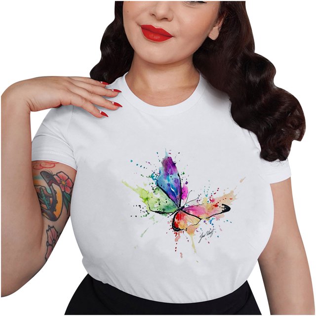 Blusa informal de manga corta con cuello redondo y estampado de verano a la moda para mujer Pompotops hkajfhjk468914