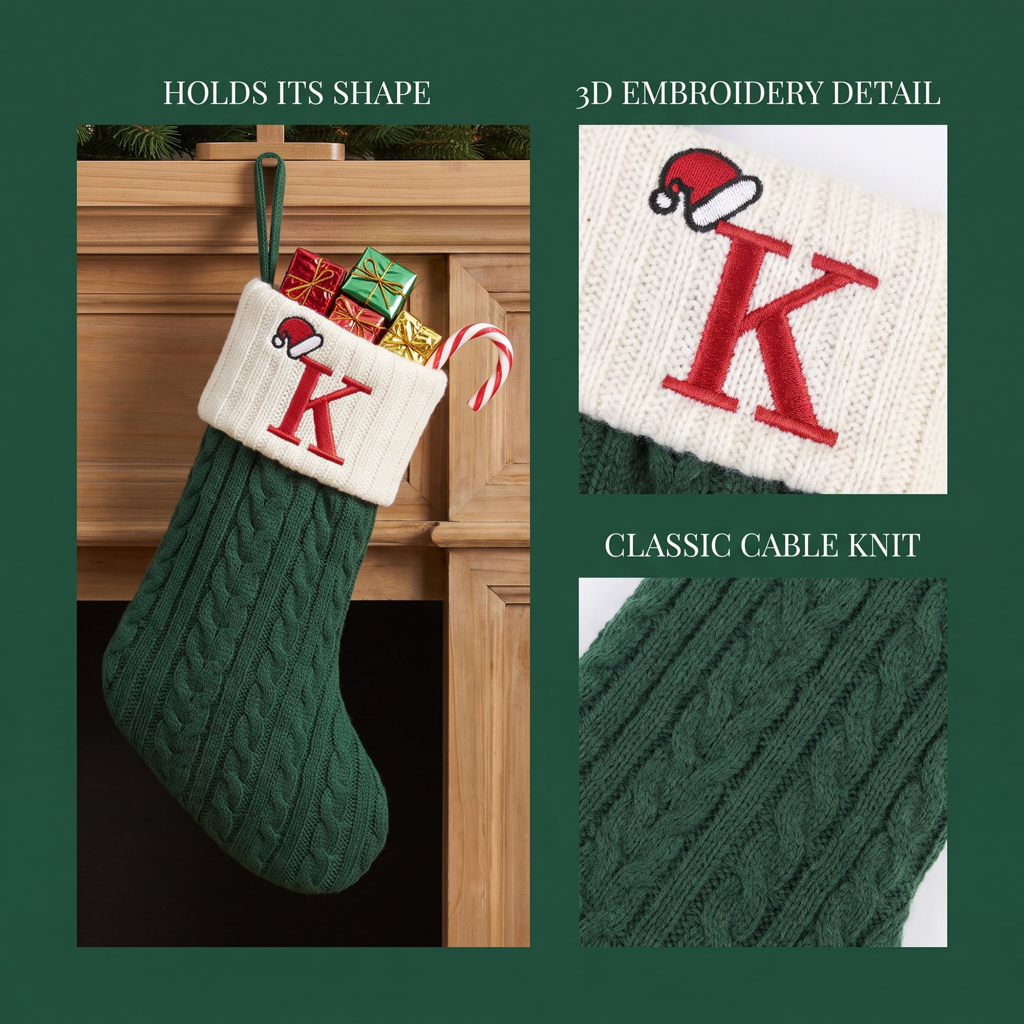 Unique Bargains Christmas Luxury Grand Hearth Accent Stocking Green Letter K 8"