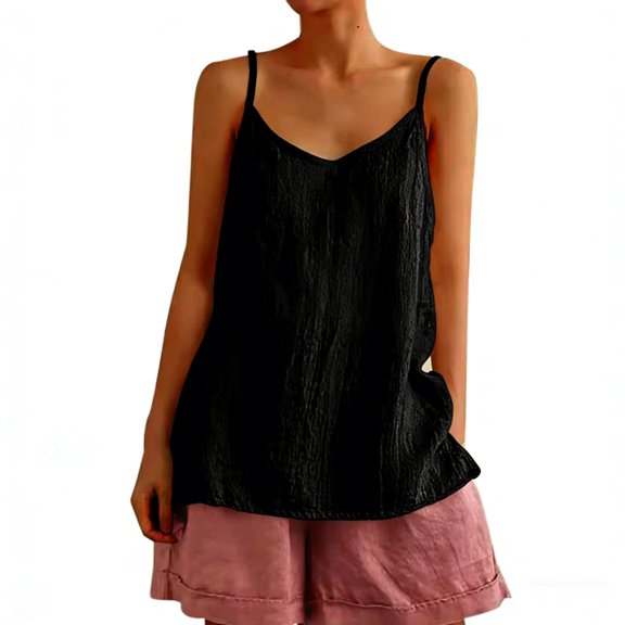 Womens Tank Tops Summer Casual Sleeveless V Neck Camisole Loose Fit Spaghetti Strap Cami Shirts
