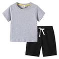 thumbnail image 4 of Sopiago Toddler Boy Summer Outfits Kids Baby Solid Short Sleeve T-Shirt and Shorts Set Little Boys Cotton Clothes Grey,4-5 Years, 4 of 4