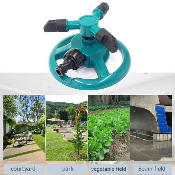 Rociador de jardín de 3 boquillas de 360 grados, herramienta de riego automático para césped (verde)