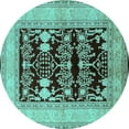 thumbnail image 1 of Ahgly Company Machine Washable Indoor Round Oriental Turquoise Blue Industrial Area Rugs, 8' Round, 1 of 4