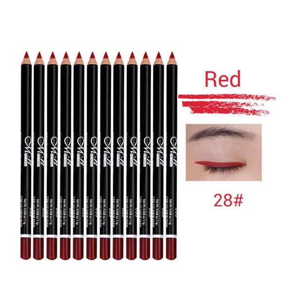 12 Assorted Colors Gel Eyeliner Pencil Set Matt Smooth Waterproof Natural Long Lasting Eyebrow Lip Liner Pencil Cosmetics Makeup Set Kit Tool, Red