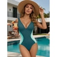 thumbnail image 2 of MOYIKO Womens One Piece Swimsuit Slimming Tummy Control Bathing Suit Color Block V Neck Shapewear, 2 of 7