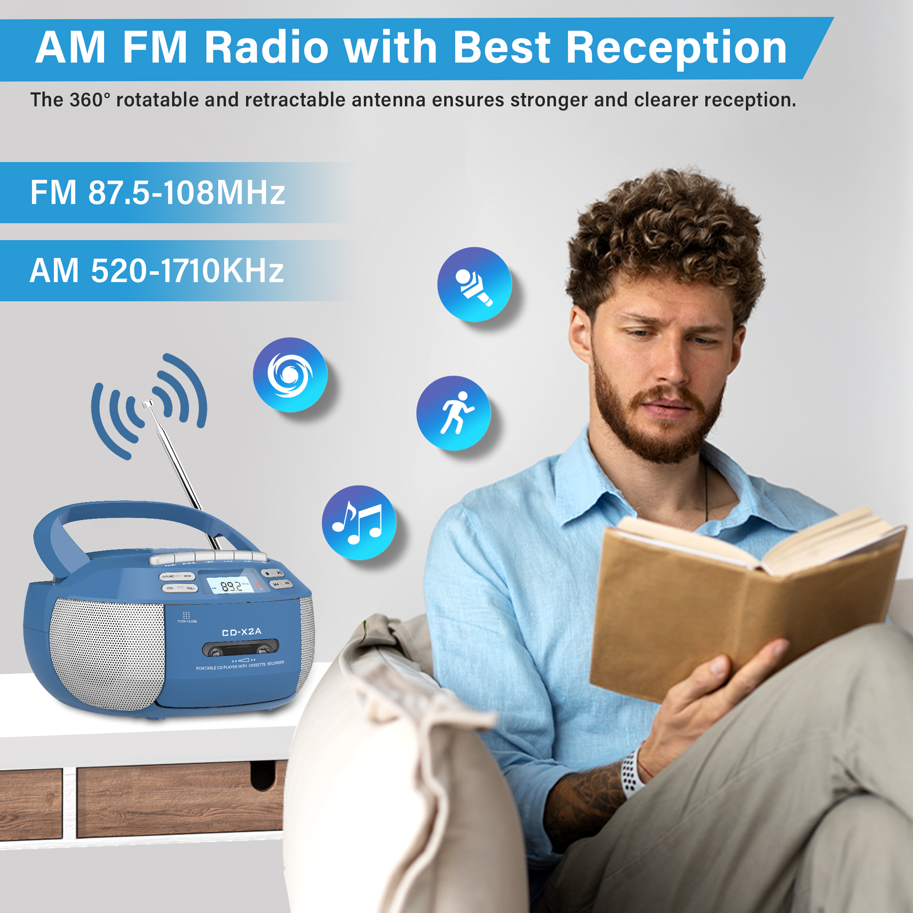 Greadio Boombox CD Cassette Player Combo with Bluetooth photo 5