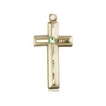 thumbnail image 1 of 14kt Yellow Gold Cross Medal with 3mm August Green Swarovski Crystal 1 1/8 x 1/2 inches, 1 of 1