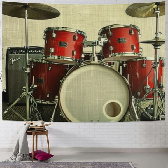 Autua Drum Set Tapestry Wall Hanging Unique Style Graphic Tapestries Home Wall Decor Art for Living Room Bedroom Apartment Farmhouse Dorm Decorations for Dorm, Wall Art Tapestry 40x30inch