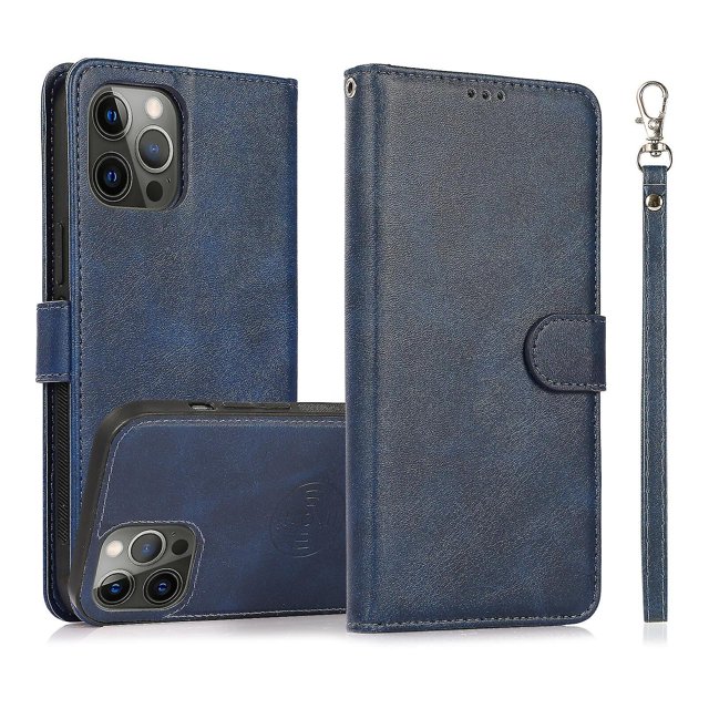 Funda tipo cartera de PU con tapa para iPhone 14 Pro, con cordón, ranuras para tarjetas, función atril, compatible con carga magnética, anticaídas y protección total.