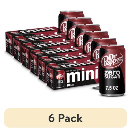 (6 pack) Dr Pepper Zero Sugar Soda Pop, 7.5 fl oz, 10 Pack Cans