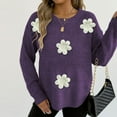 thumbnail image 4 of NTACZA Purple Women's Sweaters Floral Oversized Crewneck Sweaters Cozy Long Sleeve Pullover Knit Shirt Womens Jumpers XL, 4 of 6