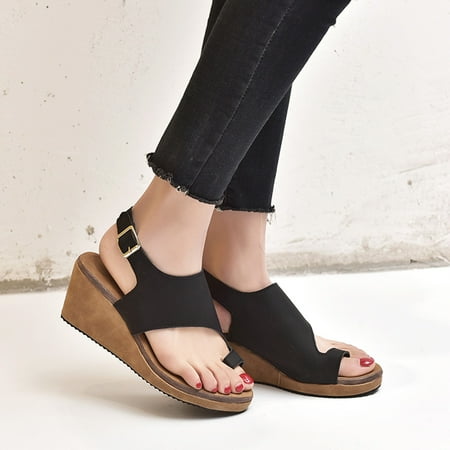 

NECHOLOGY Sandals Women Size 38 Sandals Pinch Toe Color Wedge Women s Solid Round Fashion Shoes Buckle Women Sandals Size 7 Black 7.5