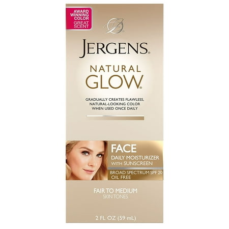 Jergens Natural Glow Face Daily Moisturizer Sunscreen SPF 20, Fair to Medium Skin Tones, 2