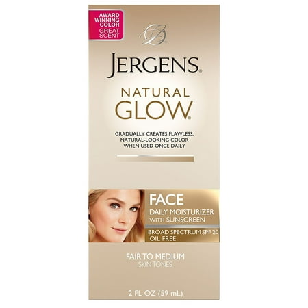 Jergens Natural Glow Oil-Free Daily Moisturizer for Face with Broad Spectrum SPF 20, Fair to Medium Skin Tones, 2 Ounces