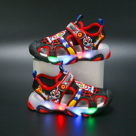 2024 Children LED Glow Sports Sandals Shoes Boys Summer Cartoon Sneaker Baby Luminous Casual Beach Soft Sole Kids Shoes 23-32