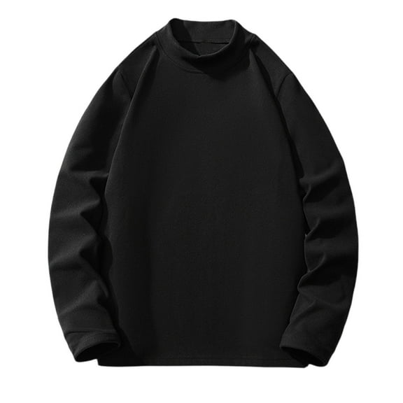 Men's Oversized Velvet Sweatshirt Loose Mock Neck Solid Color Pullover Top Fall Casual Long Sleeve Sport Shirt (Black 2XL)