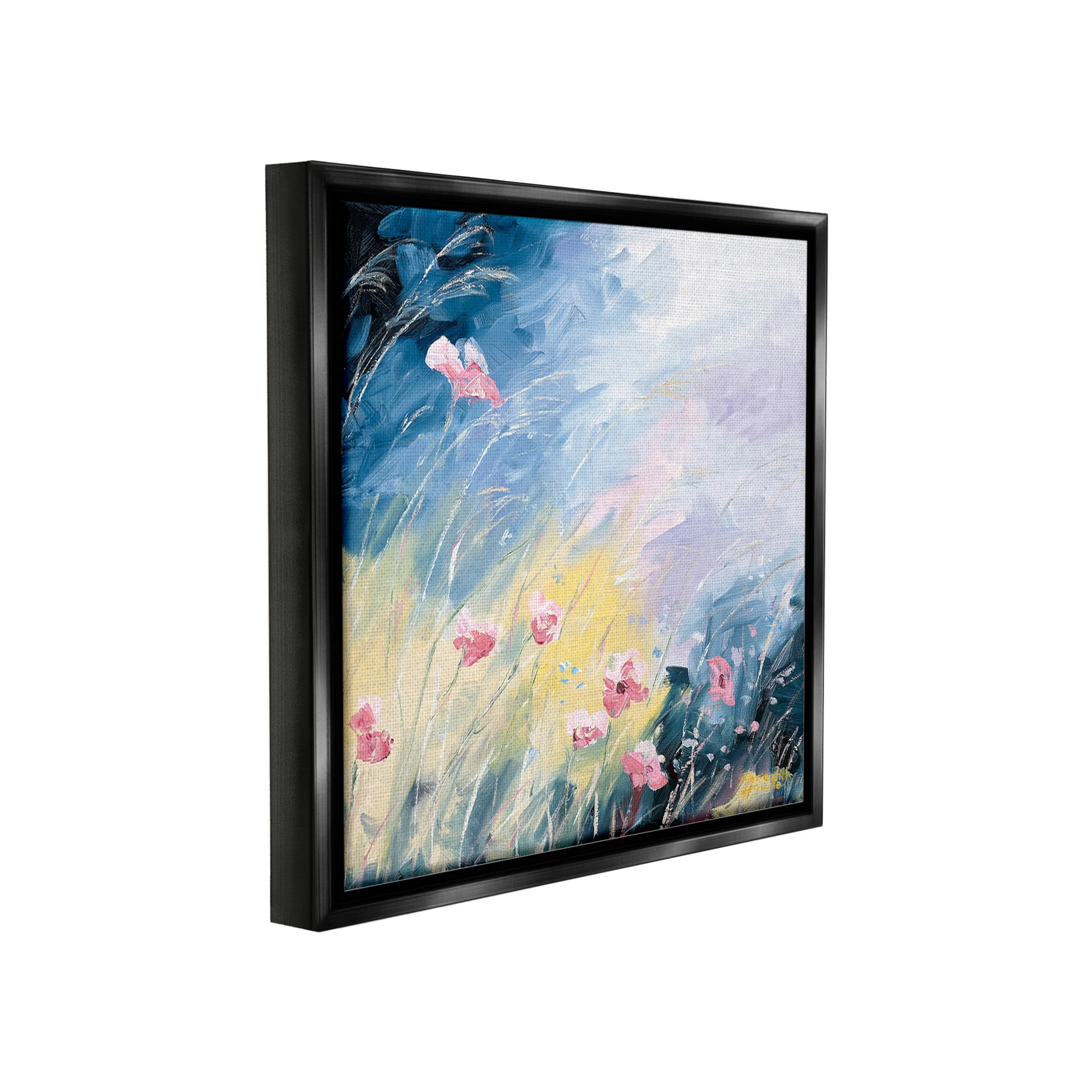 Stupell Industries Flowers with Abstract Ombre Botanical & Floral Painting Black Floater Framed Canvas Art Print Wall Art, 25 x 25