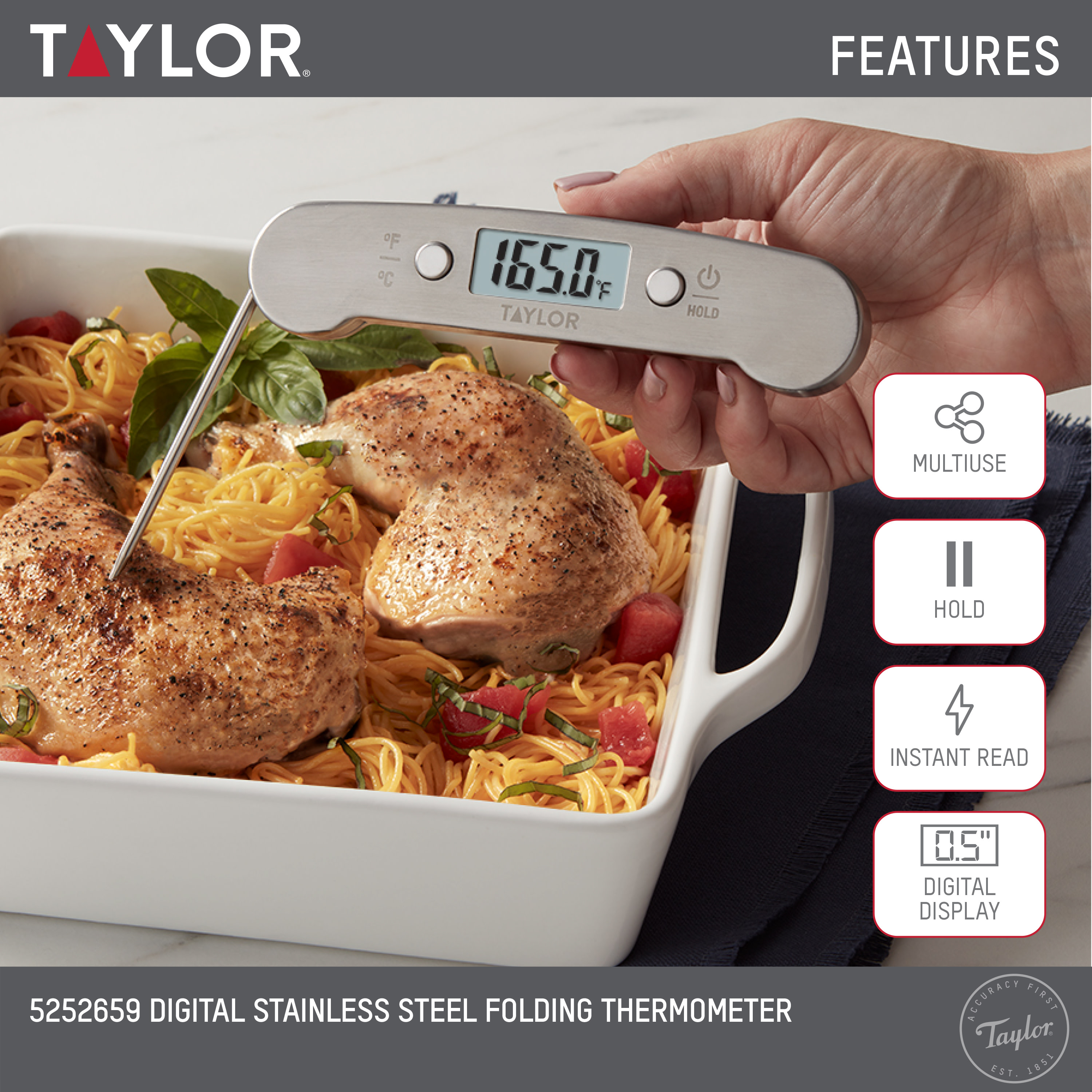Talylor Pro Folding Pen Digital Thermometer Stainless Steel - image 3 of 9